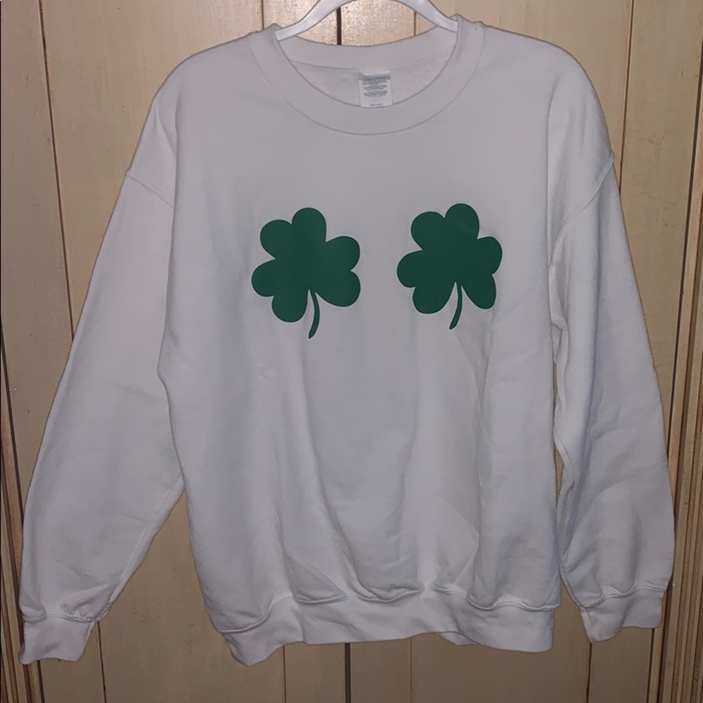 White Sweatshirt With Shamrocks